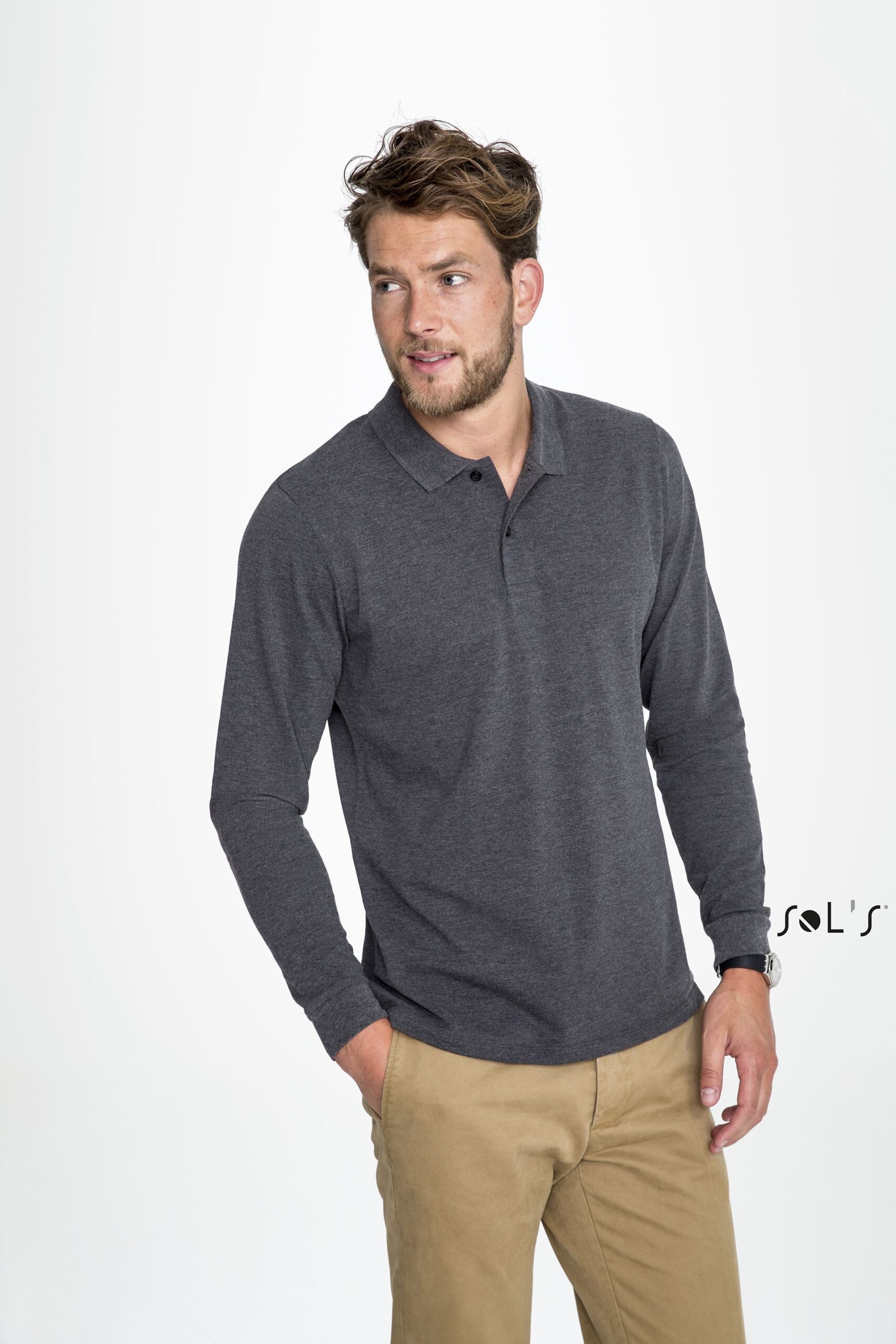 Polo shirt men's Long sleeve 100% cotton Pique PERFECT
