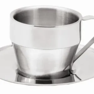 Double Walled Stainless Steel Coffee and Saucer Set