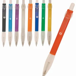 Plastic pen click action with frosted colour barrel ergonomic grip Satin