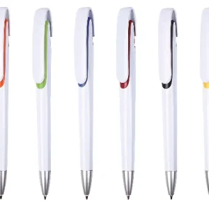 Plastic pen white barrel and coloured trim large clip Spark