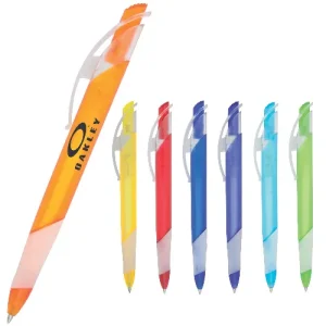 Plastic pen push button large curved clip and rubber grip Outlook pen