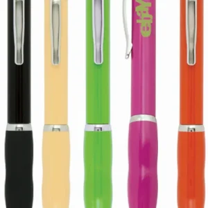 Plastic pen with coloured barrel , twist action Apple fashion