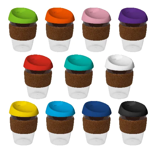 coffee cup / Mug 12oz/340ml Clear Plastic Karma Kup Cork Band Silicon Lid Reusable Eco Friendly - Image 2