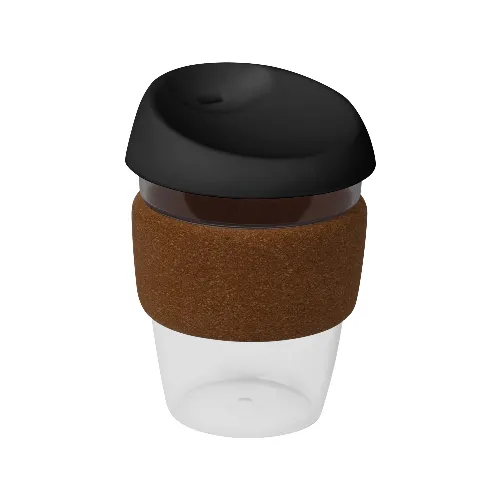 coffee cup / Mug 12oz/340ml Clear Plastic Karma Kup Cork Band Silicon Lid Reusable Eco Friendly - Image 3