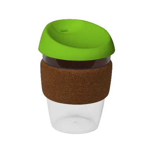 coffee cup / Mug 12oz/340ml Clear Plastic Karma Kup Cork Band Silicon Lid Reusable Eco Friendly - Image 4