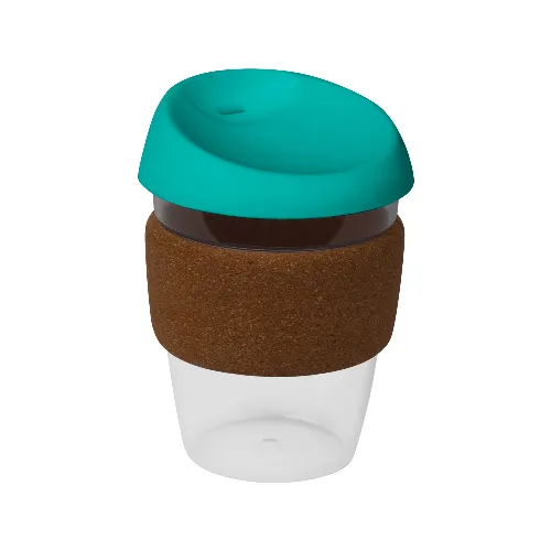 coffee cup / Mug 12oz/340ml Clear Plastic Karma Kup Cork Band Silicon Lid Reusable Eco Friendly - Image 11