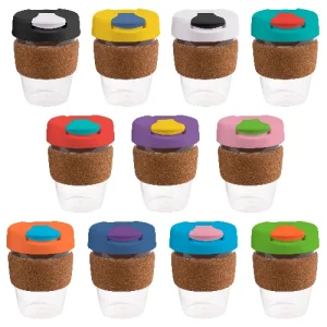 coffee cup / Mug 12oz/340ml Clear Plastic Karma Kup Cork Band Plastic Flip Lid Reusable  Eco Friendly