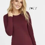 T shirt long sleeve women's , round neck semi combed 100% ring spun cotton , ribbed neck MAJESTIC