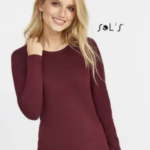 T shirt long sleeve women's , round neck semi combed 100% ring spun cotton , ribbed neck MAJESTIC