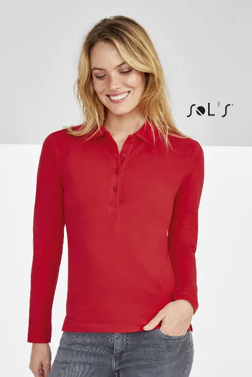Polo shirt women's long sleeve 100% combed ring spun cotton PODIUM