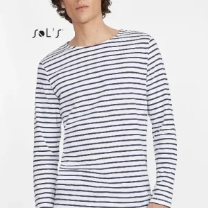 T - shirt long sleeve Men's Striped pattern 100% combed ring spun cotton MARINE