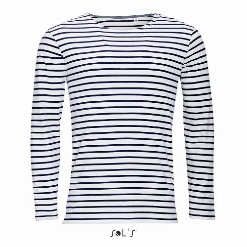 T - shirt long sleeve Men's Striped pattern 100% combed ring spun cotton MARINE - Image 2