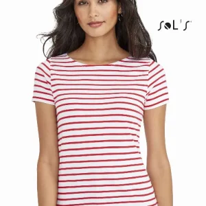 T shirt women's round neck with striped pattern combed cotton MILES