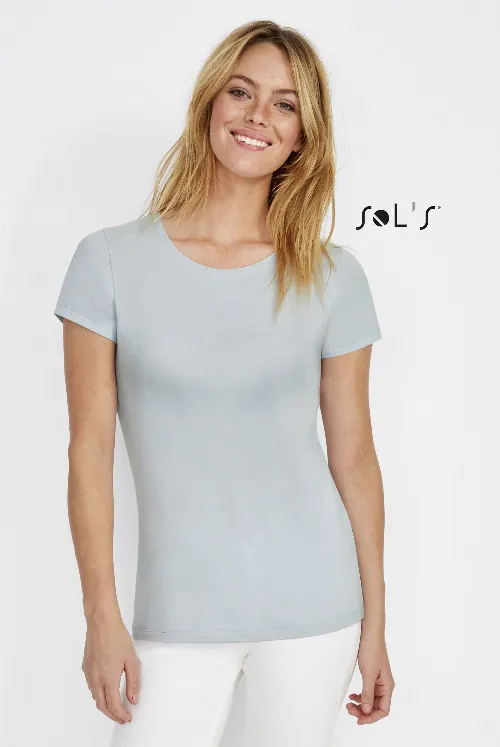 T shirt women's round neck Jersey 100% semi combed ring spun cotton MARTIN