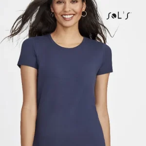 T shirt Women's round neck Jersey 95% semi combed ring spun cotton and 5% Elastane MILLENIUM