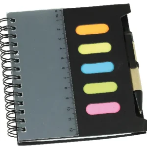 Notebook with Pen & Ruler and sticky note flags