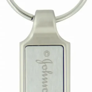 Metal key ring - rectangular with satin inlay