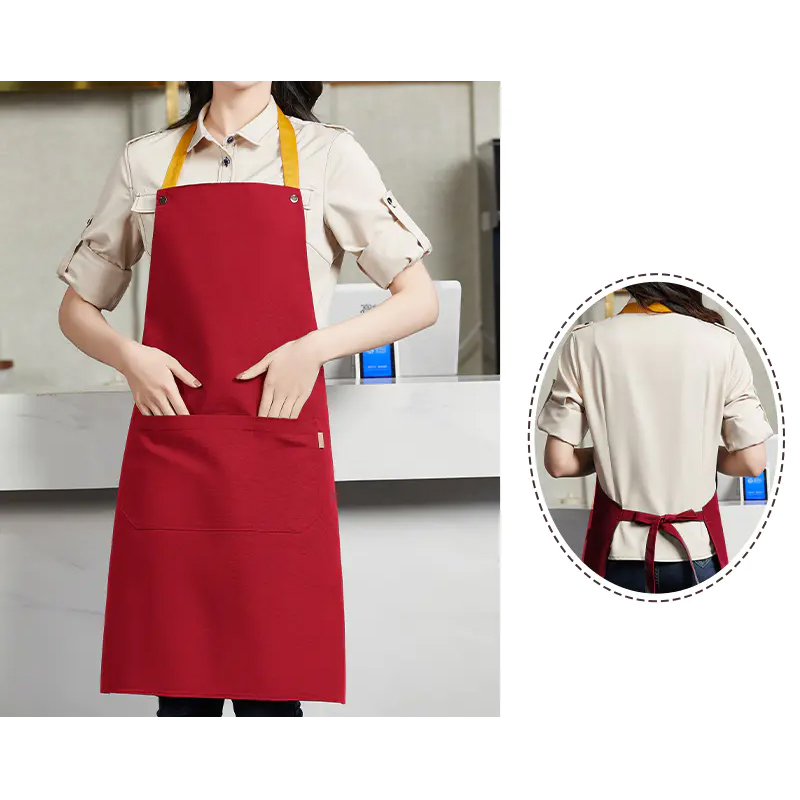 Poly-Cotton Canvas Full Bib Apron With Colour Neck Strap - Image 4