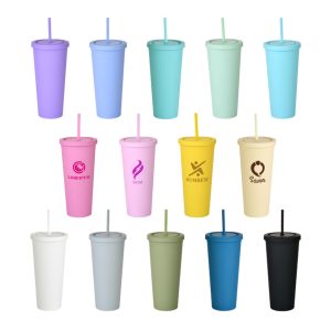 24oz Matte Plastic Cups with Lids & Straws