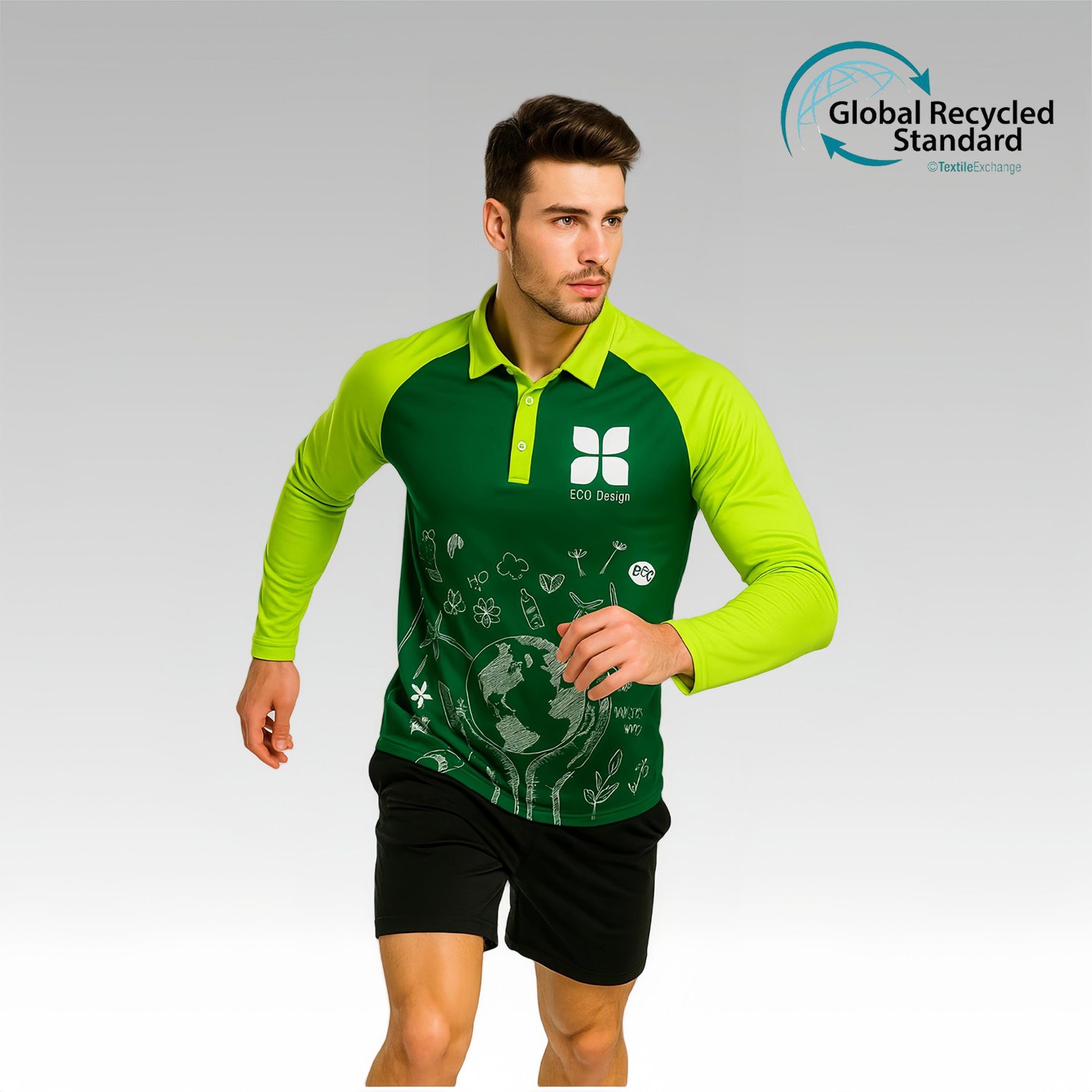 Unisex Adults RPET Micro Mesh Sublimated Raglan Long Sleeves POLO - Image 2