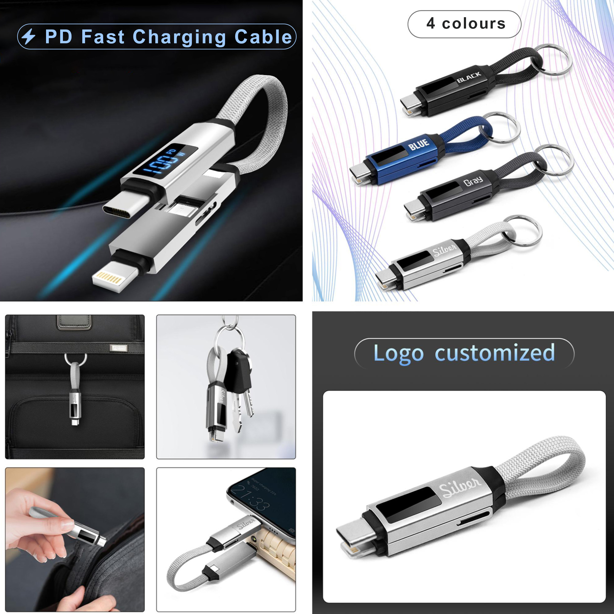 100W 3-In-1 Aluminium Charging Cable with Digital Display - Image 11