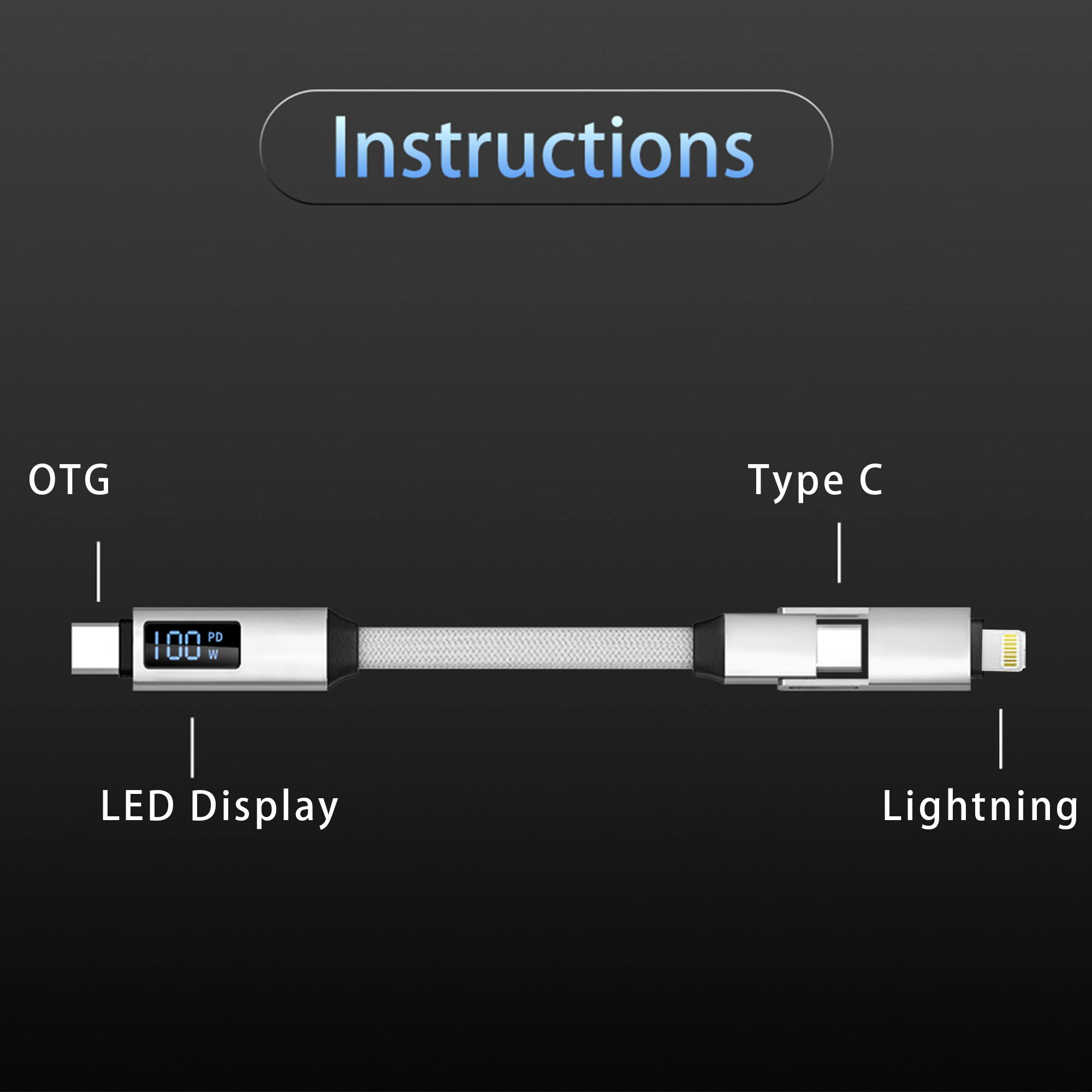 100W 3-In-1 Aluminium Charging Cable with Digital Display - Image 10
