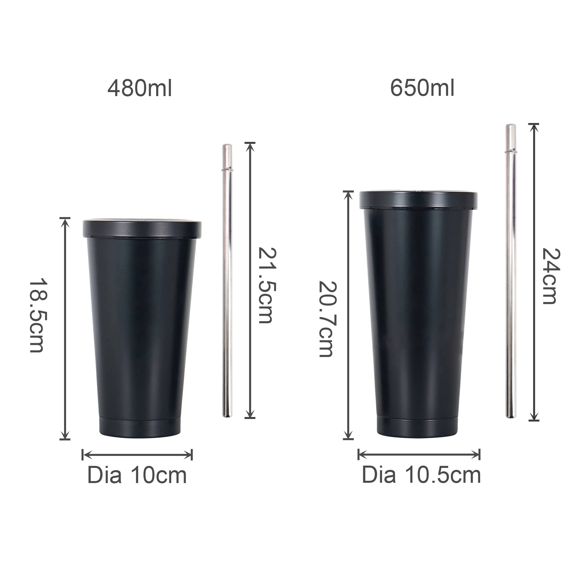480ML/650ML Double Wall Stainless Steel Tumbler with Straw - Image 9