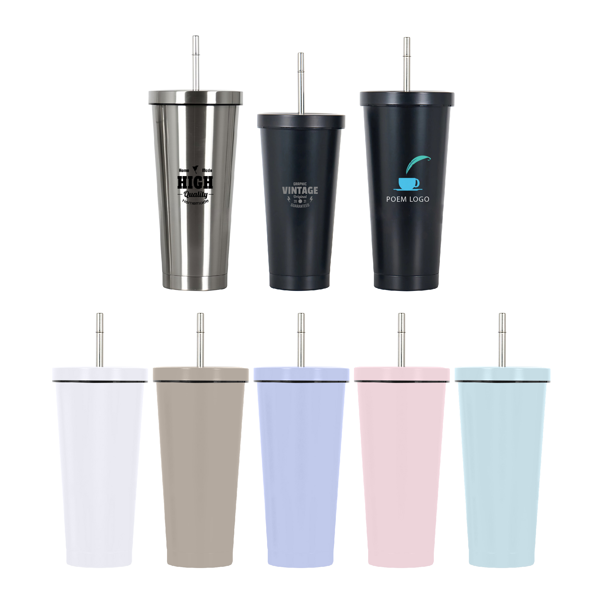 480ML/650ML Double Wall Stainless Steel Tumbler with Straw
