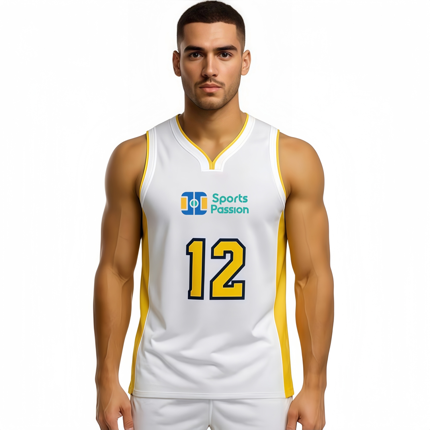 100% Polyester Sublimated Curved V-Neck Sleeveless Sport Jersey
