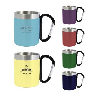 200ML Recycled Stainless Steel Double Walled Mug with Carabiner Handle