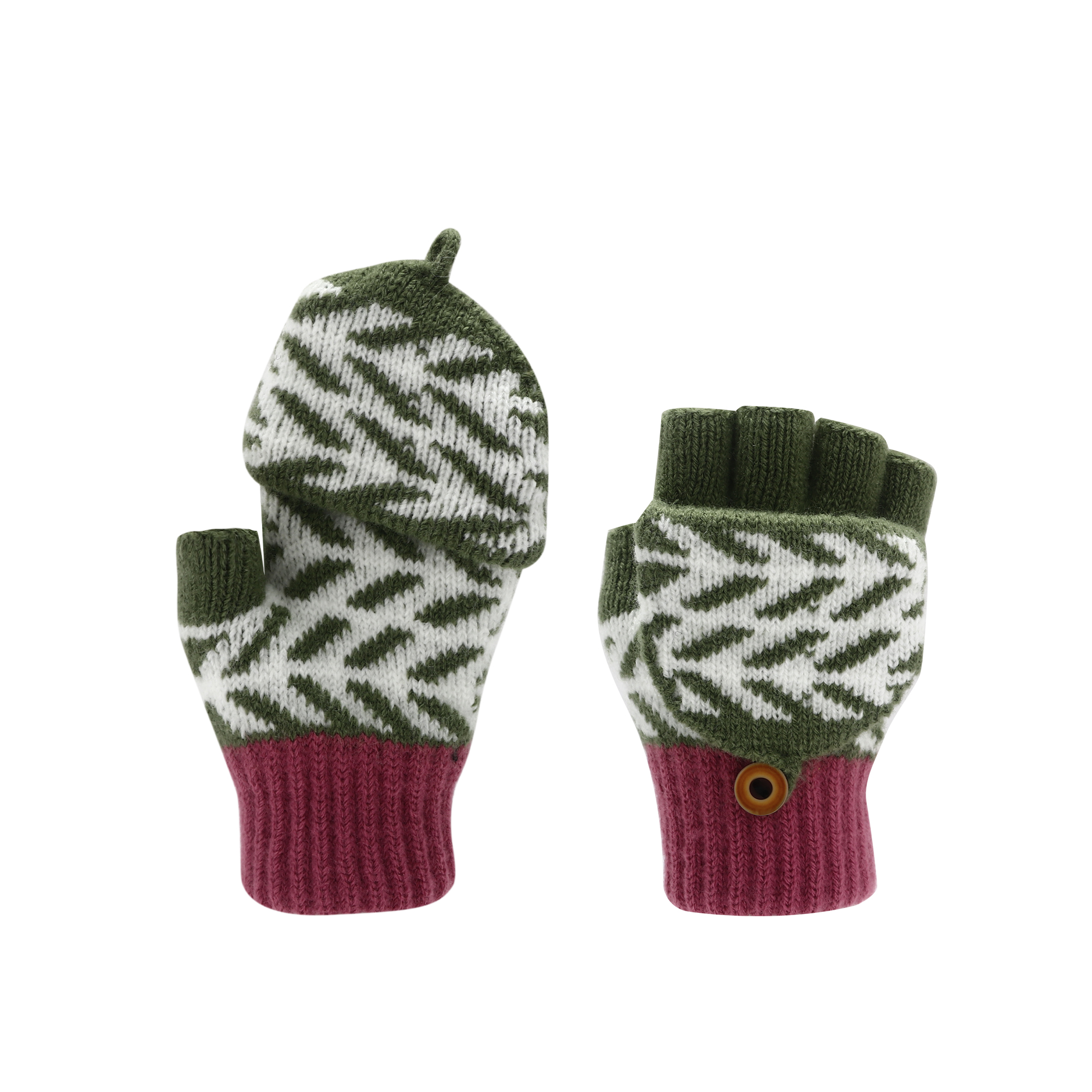 Kids Jacquard Fingerless Gloves with Flip Cover