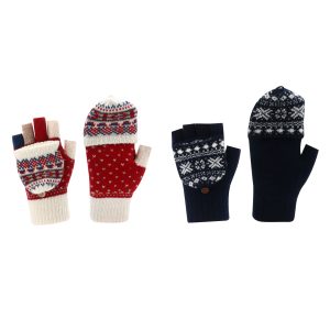 Adults Jacquard Fingerless Gloves with Flip Cover