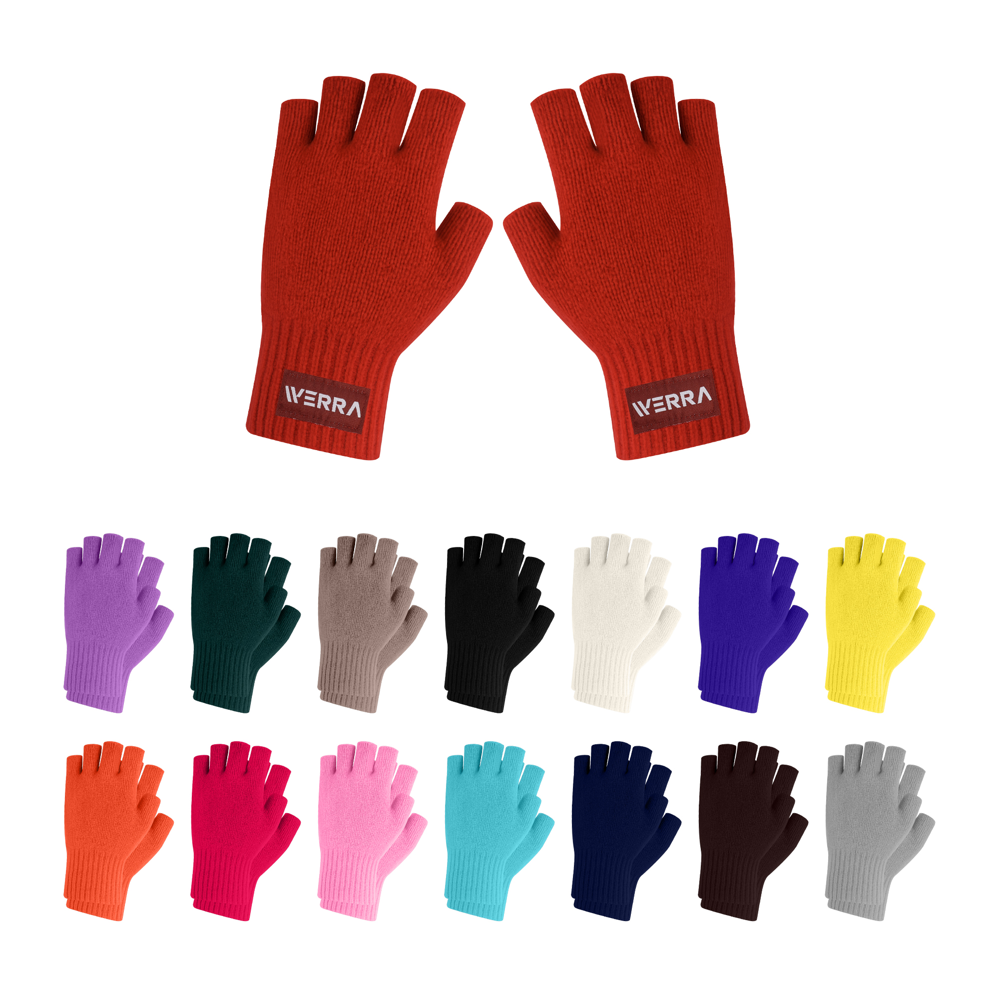 Kids Plain Knitted Fingerless Gloves with Woven Label