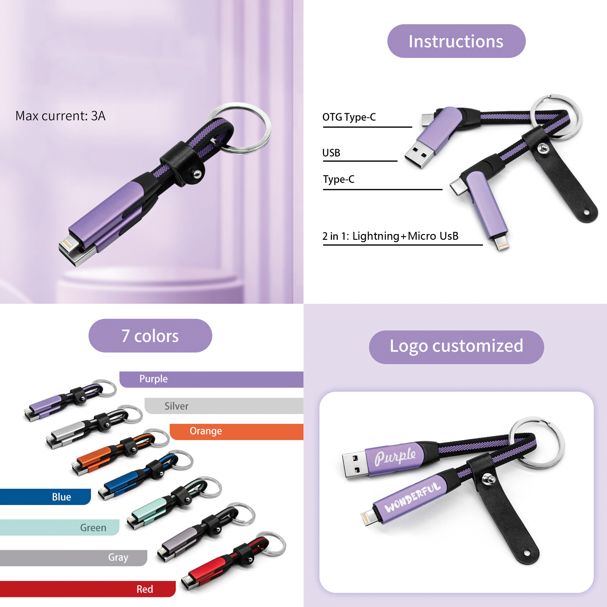 60W 6-in-1 Braided Charging Cable with Keyring - Image 13