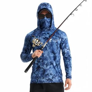 Men's Polyester Spandex Sublimated Sun Protection Fishing Hoodie With Pocket