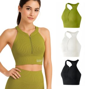 Women's Zip-Front Racerback Yoga Crop Bra Tank