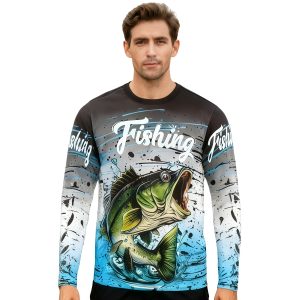 Men's Polyester Spandex Sublimated Crew Neck  Long Sleeves Fishing Shirt 
