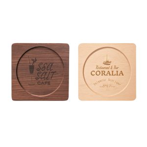 Square with Circular Center Wooden Coaster