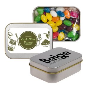 Assorted Colour Mini Jelly Beans in Silver Rectangular Tin