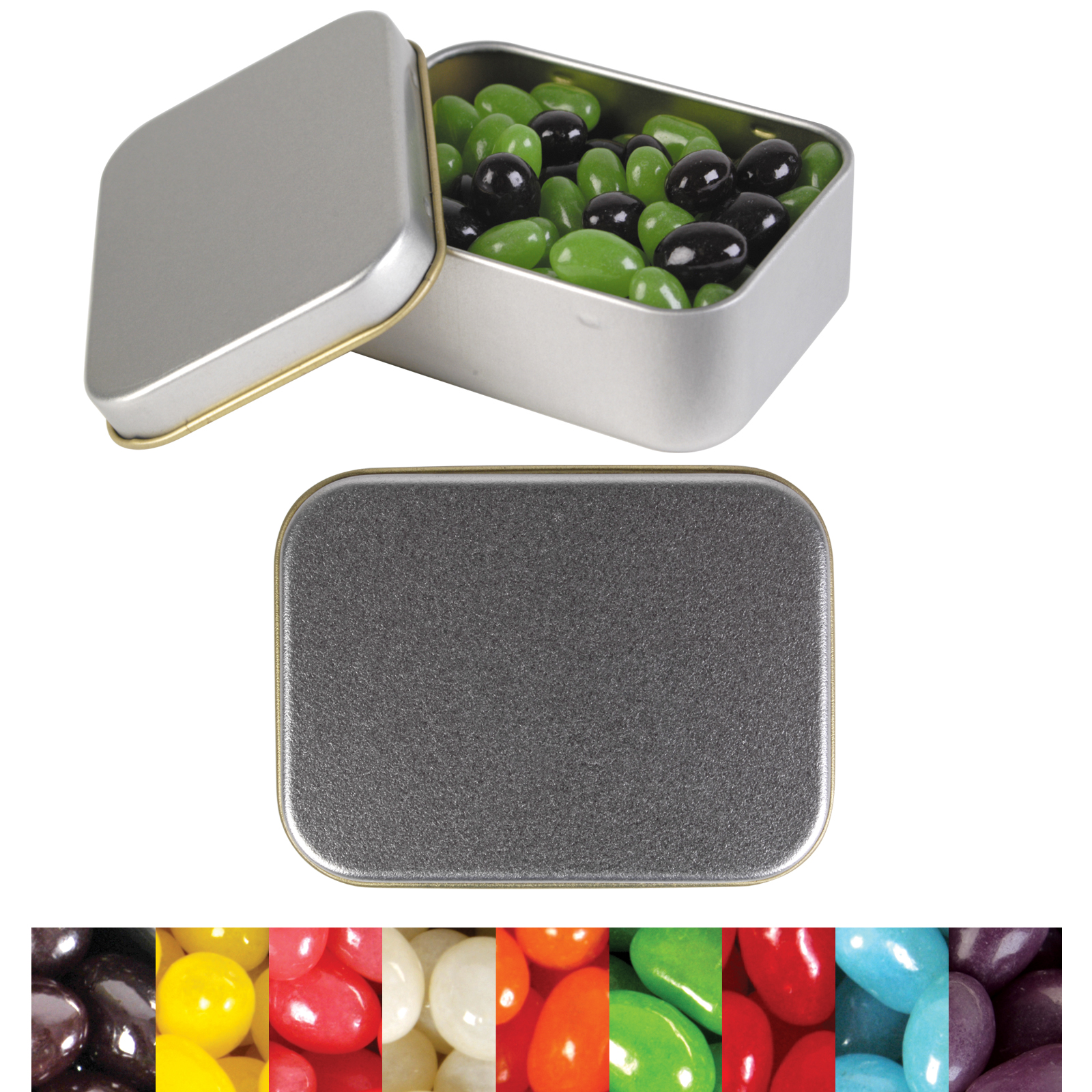 Corporate Colour Mini Jelly Beans in Silver Rectangular Tin - Image 2