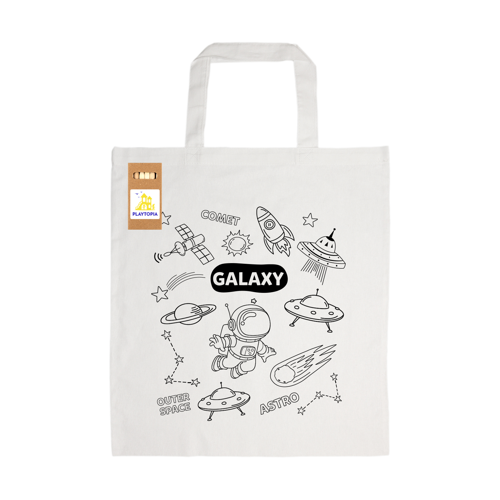 Colouring Short Handle Cotton Bag & Pencils - Image 4