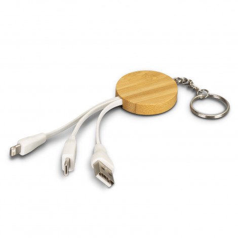 Bamboo Charging Cable Key Ring - Round - Image 2