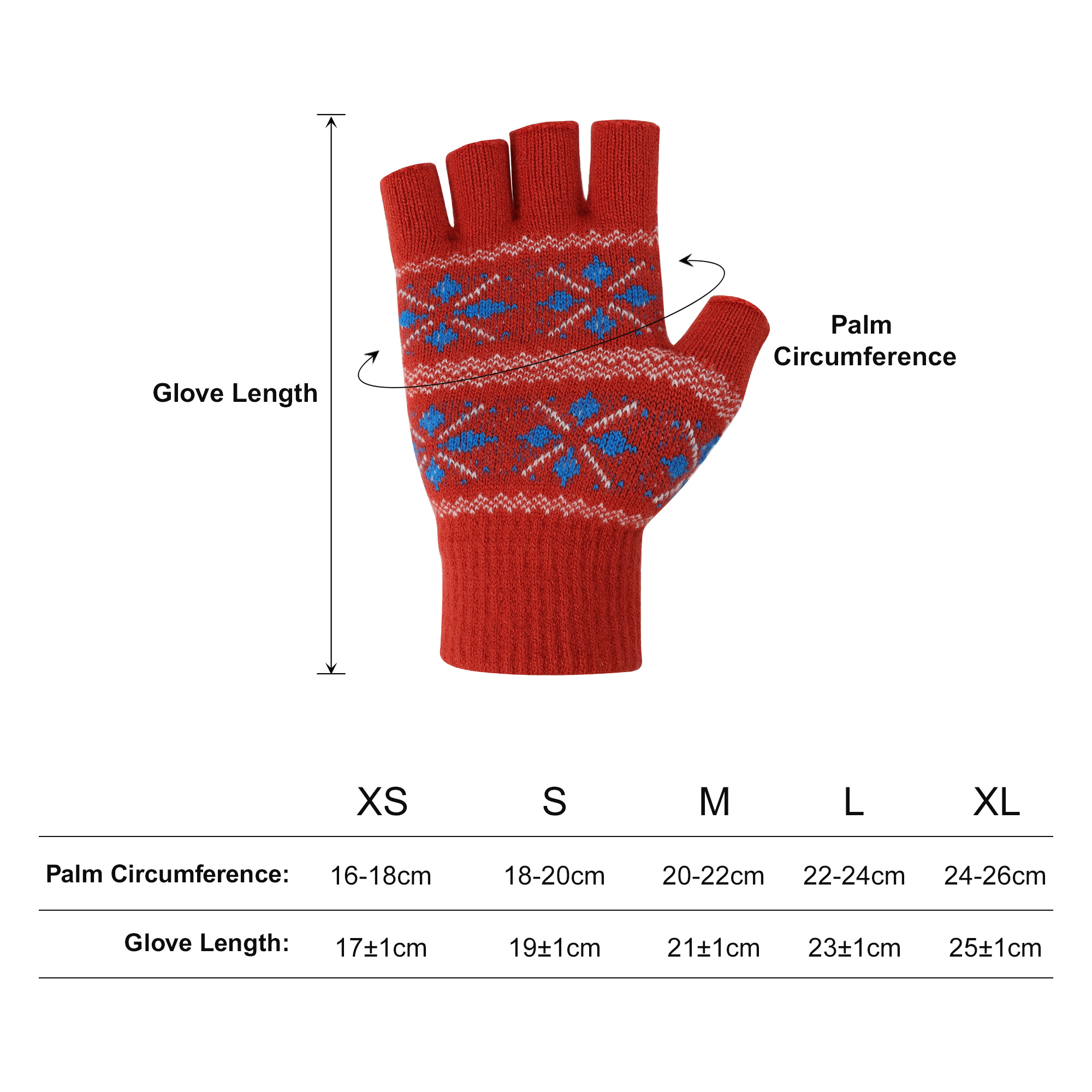 Adults Jacquard Fingerless Gloves - Image 3