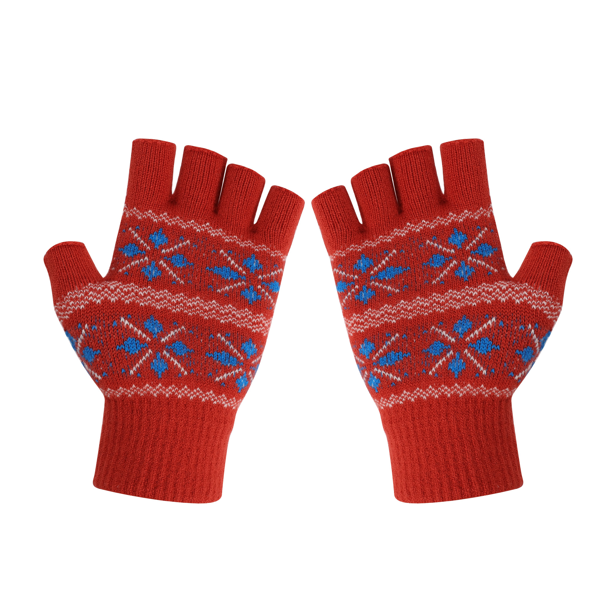 Adults Jacquard Fingerless Gloves - Image 2