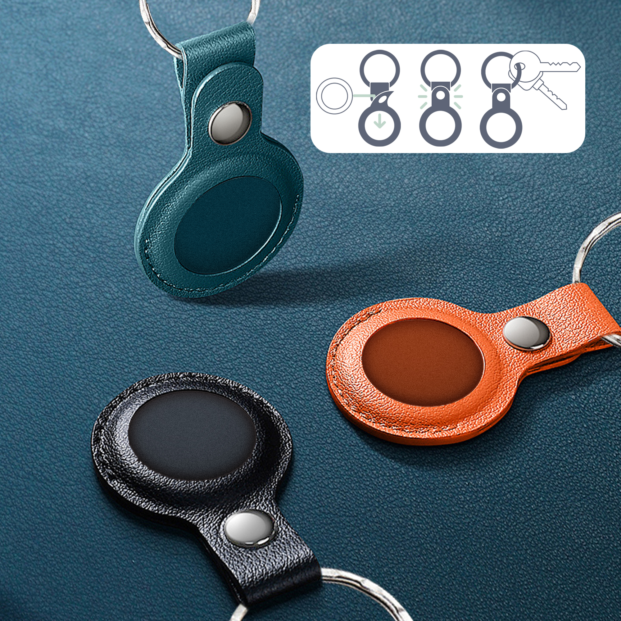 PU Leather AirTag Holder with Keyring - Image 15