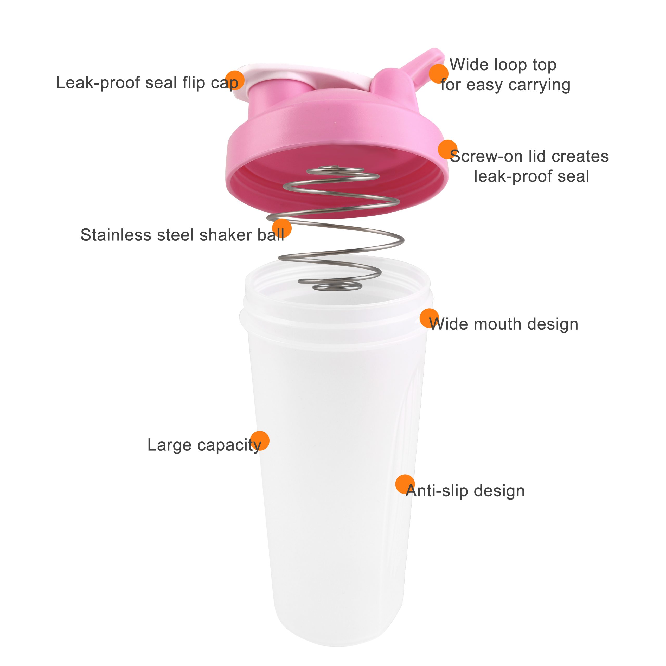 BPA Free Fitness Shaker Bottle with Loop 600ml - Image 12