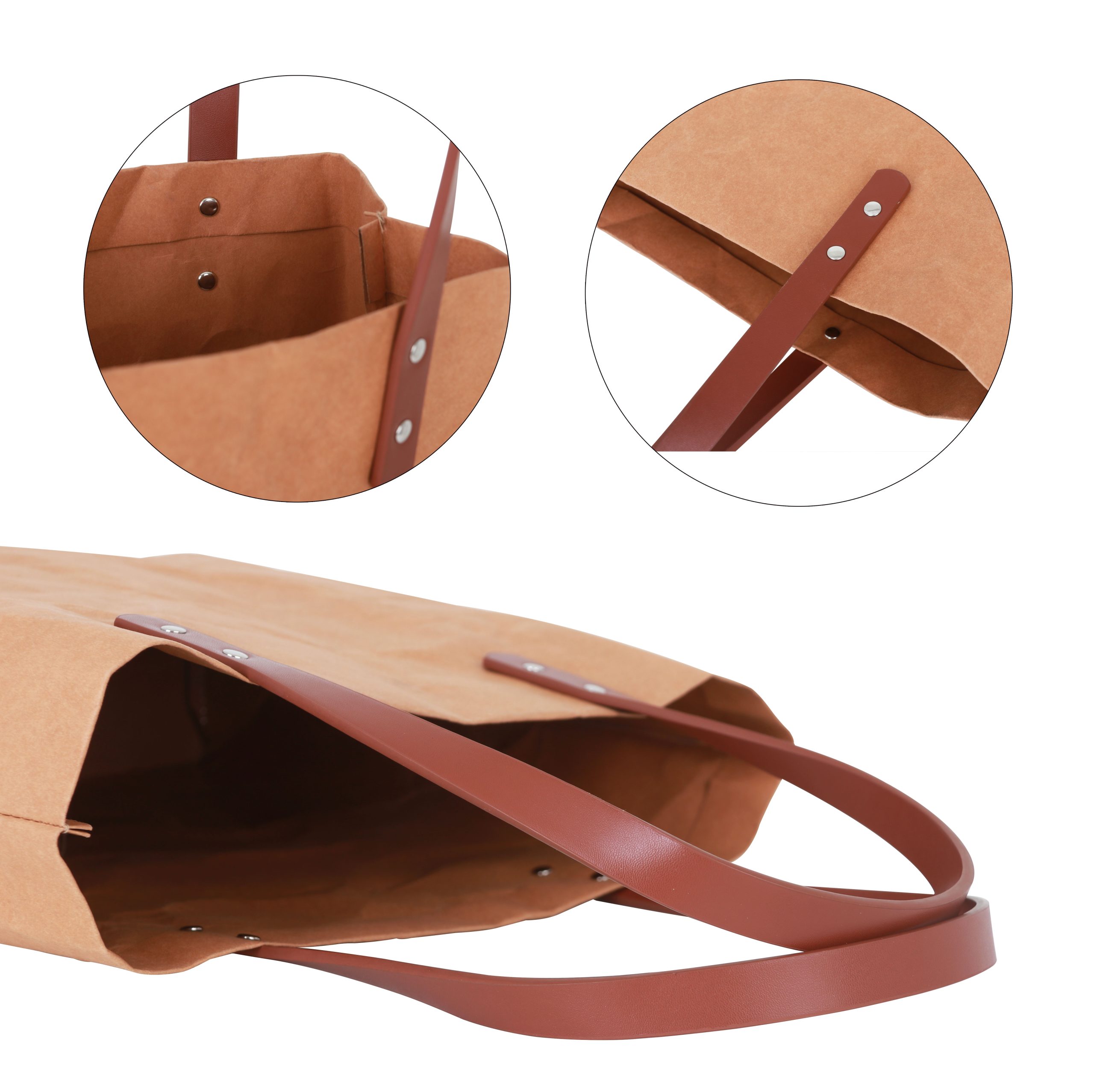 Washable Kraft Paper Bag with PU Handle(390x330x100mm) - Image 7