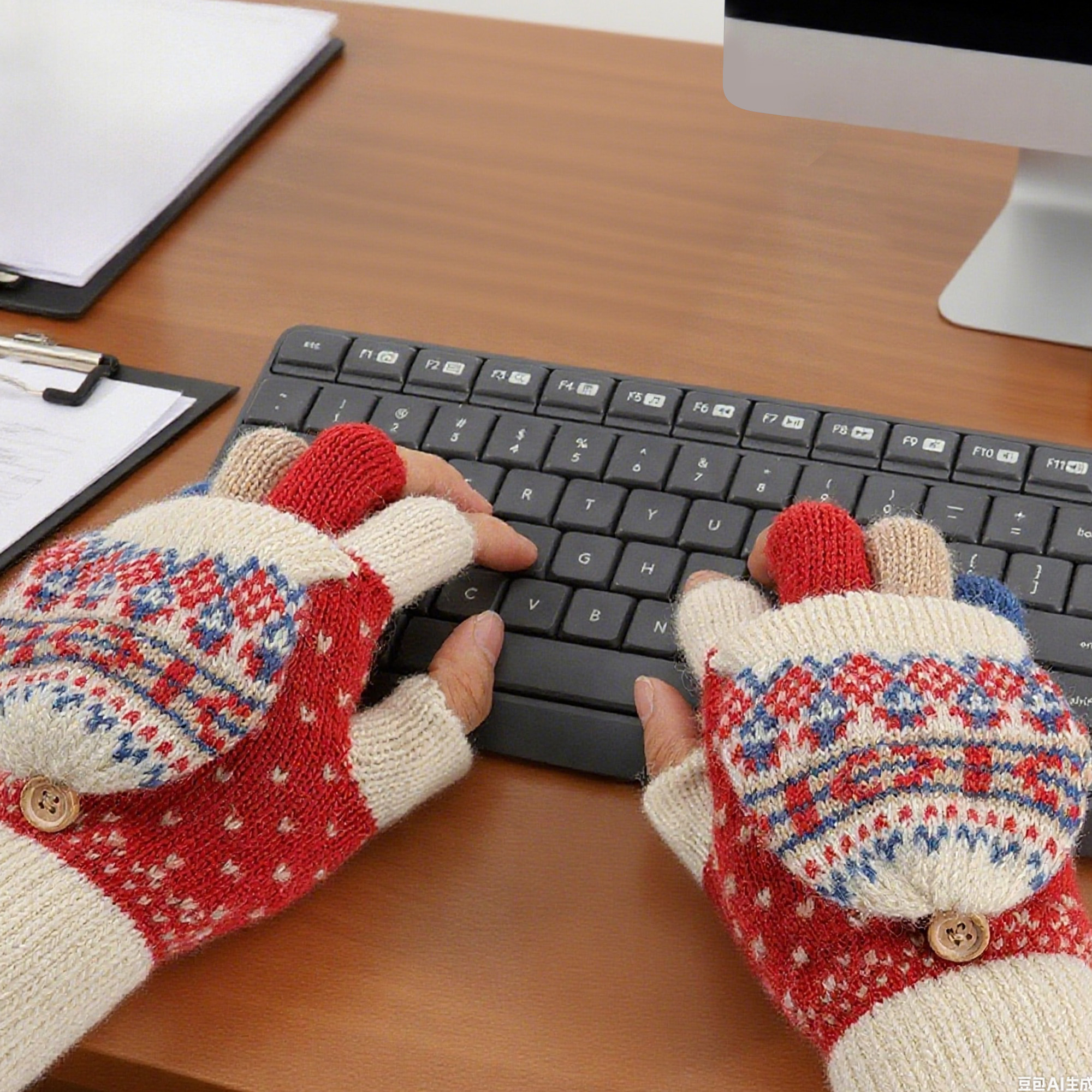 Adults Jacquard Fingerless Gloves with Flip Cover - Image 8