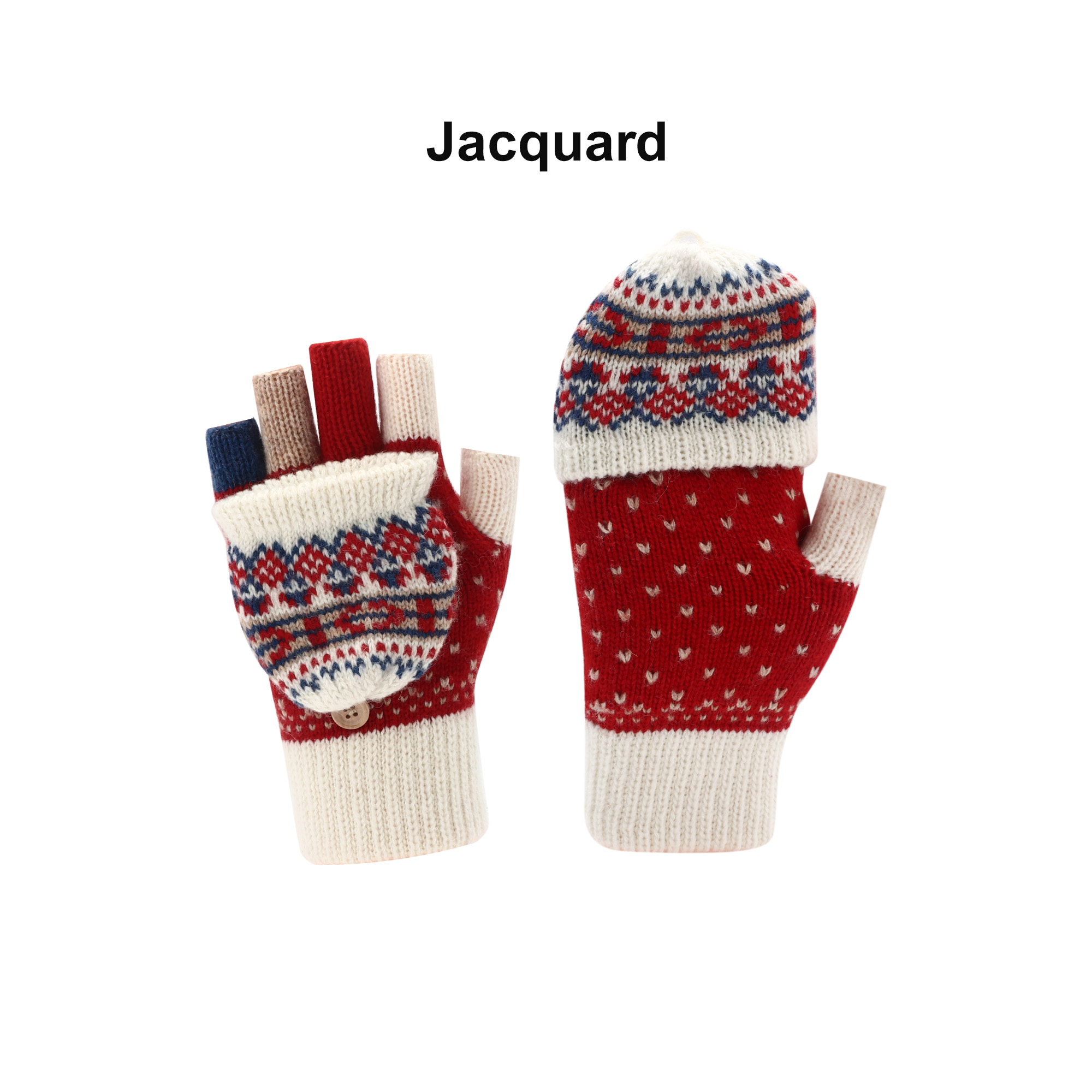 Adults Jacquard Fingerless Gloves with Flip Cover - Image 5
