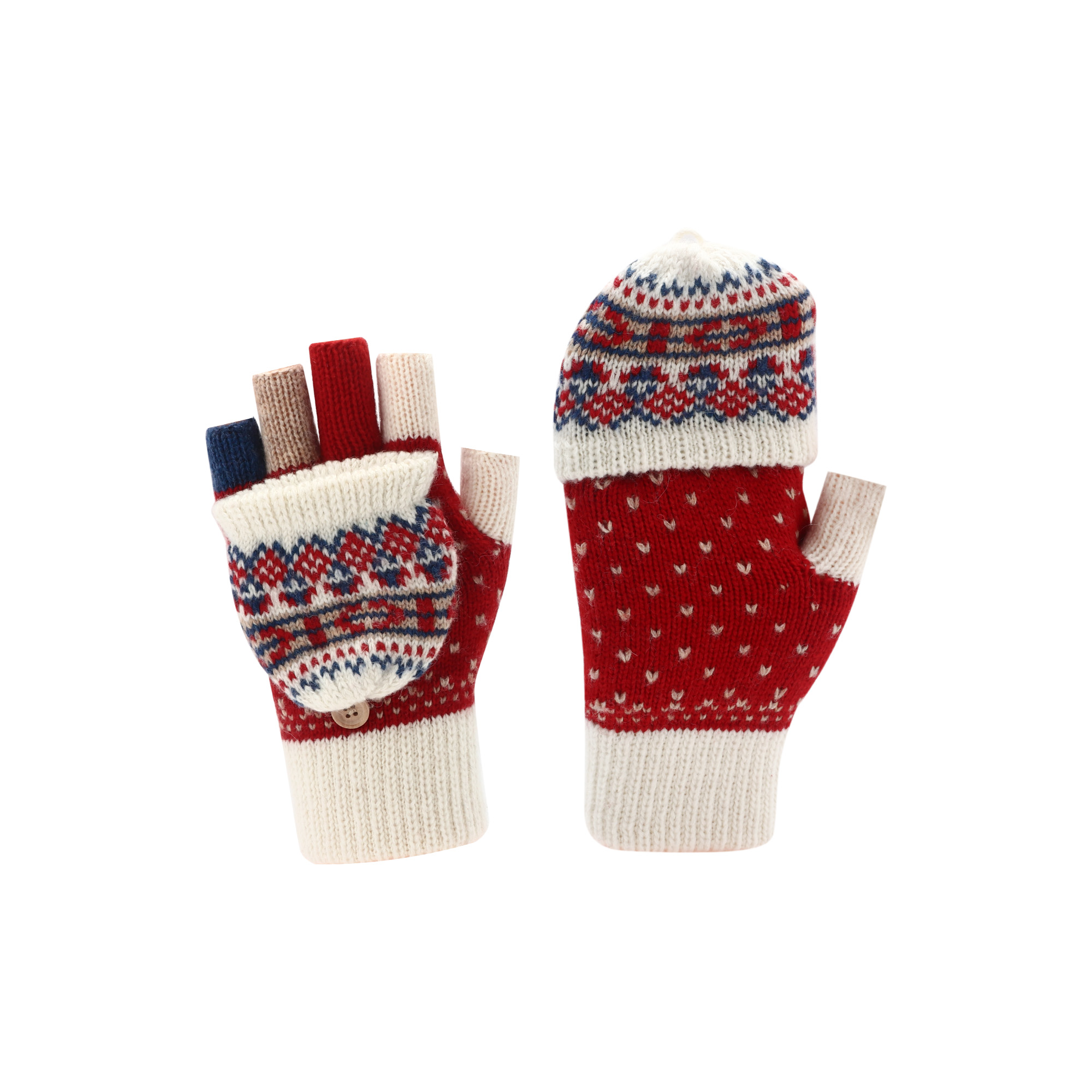 Adults Jacquard Fingerless Gloves with Flip Cover - Image 2